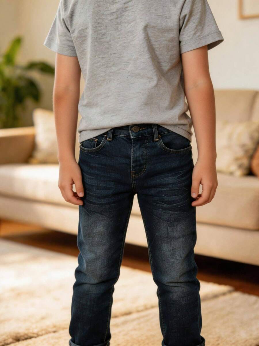 Pantalón Vaquero Para Niño Cross Con Bordado En Bolsas Traseras - Azul lavado medio - Ver 1