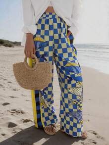 Vaclyn 女士休闲沙滩度假格子鱼纹宽松裤 - 彩色 - 查看 6