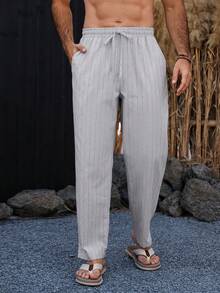 VENTUSAIL 男士抽绳腰带条纹口袋锥形休闲裤 - 卡其色 - 查看 4