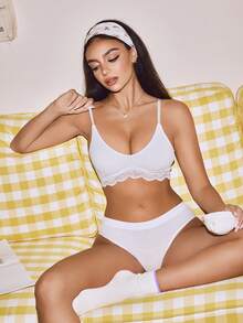 Áo ngực & Áo lót Nữ Tương phản ren màu trơn Đơn giản - trắng - Xem 3