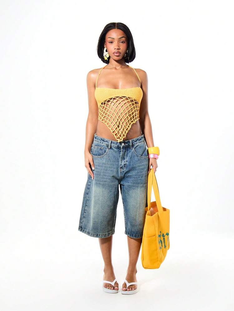 밝은 노란색 캔버스 토트백, 녹색 빈티지 텍스트 프린트, 대용량 쇼핑 비치 여름 핸드백 숄더백