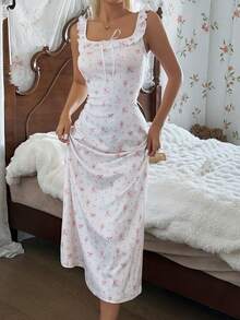 SHEIN 女士浪漫花卉露背睡裙 - 白色 - 查看 1