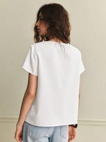 Écloséra Blusa elegante y retro versátil para mujer, blusa blanca de primavera y verano con cuello en V y encaje, ideal para salir, casual, vacaciones, eventos sociales, graduación y fiestas - Blanco - Ver 2
