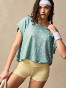 VARSIVA Summer Casual Polka Dot Print Hollow Back Sports T-Shirt - Multicolor - View 7