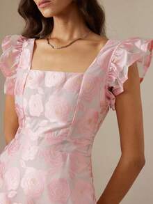 Aveloria Rosie New Arrival Elegant Cap Sleeve Rose Jacquard Sleeveless Dress - Pink - View 5