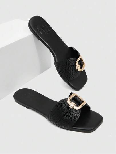 CUCCOO SZL Women's Square Toe Flat Sandals, Elegant Commuter Casual Slip-On Shoes For Spring, Suitable For Outings And Summer Wear