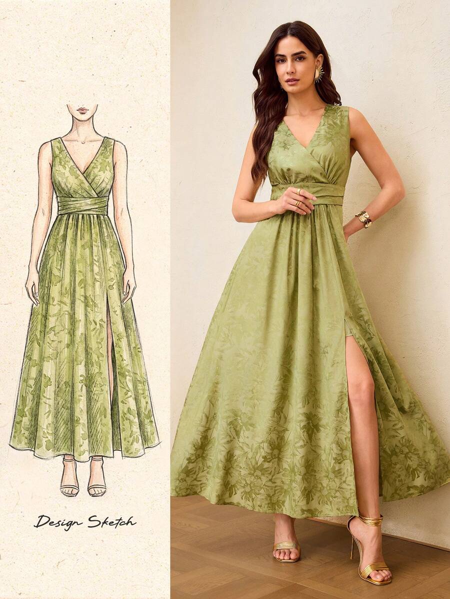 ZEYLAH Women's Floral Print Side Slit Hem Dress, Vacation Style