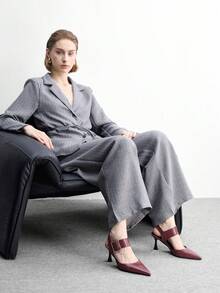 CUCCOO BIZCHIC Women's Fashion Burgundy High-Heeled Shoes, Four-Season Closed Toe Sandals, Thin Heel Closed Toe Slippers, New Spring And Summer Buckle Holiday Party Party Closed Toe Shoes, Pointed Toe Outdoor Sexy Thin Strap Women's Sandals - Burgundy - View 6