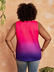 BrightlyHer Tank Top Kasual Leher Persegi Motif Ombre untuk Wanita Ukuran Plus - MultiWarna - View 6