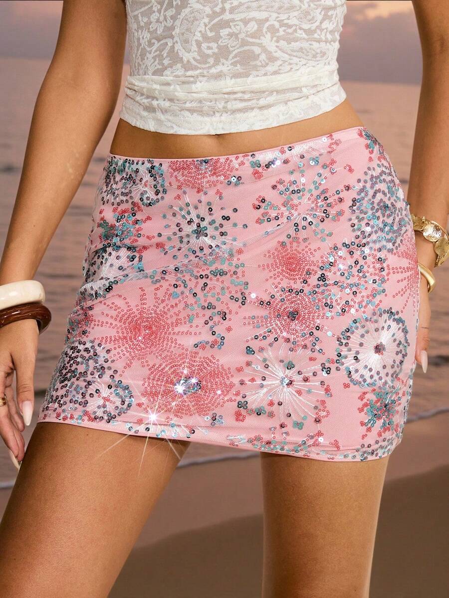 Poéselle 女士亮片装饰紧身迷你裙 - 彩色 - 查看 1