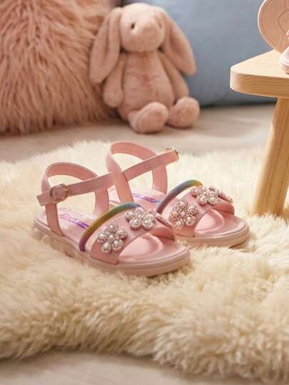 Sandalias para Niña con Flores y Pedrería Casual de diario – Diseño Cómodo y Antideslizante
