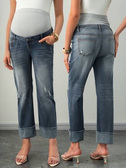 SHEIN Maternity Washed Denim Jeans