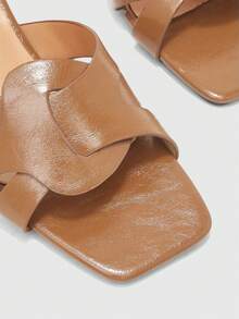 CUCCOO BIZCHIC Ladies Brown Crossstrap High Heel Sandals, Square Toe Comfort High Heel Sandals Commuter Style Sandals - Brown - View 8