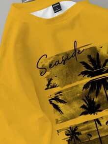 Genlund Men's Minimalist Printed Round Neck Short Sleeve T-Shirt - Yellow - View 6