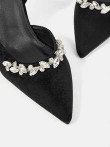 CUCCOO HITCHD Women's Pointed Toe High Heel Shoes, Black Faux Suede, Rhinestone Decor, Comfortable & Elegant, Suitable For Weddings, Parties, Formal Occasions - Graphite Black - View 4