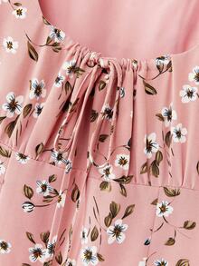 lacRébo Fitted Printed Midi Dress With Ruched Bust Spring Summer Vacation French Style Parisian Style Ditsy Floral Dress Feminine Dress - Dusty Pink - View 8