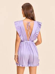 Coeurva Women's Elegant Purple Summer Loose V-Neck Solid Color Jumpsuit,Woven Brunch Vacation Dress,Cute Resort Wear New Arrival Casual Dresses For Women - Mauve Purple - View 2