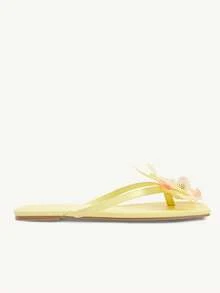 CUCCOO CHICEST Giày sandal quai ngang sang trọng dành cho nữ, sandal đế bằng họa tiết da rắn dập nổi đính đá lấp lánh. - Màu vàng nhạt PU - Xem 4
