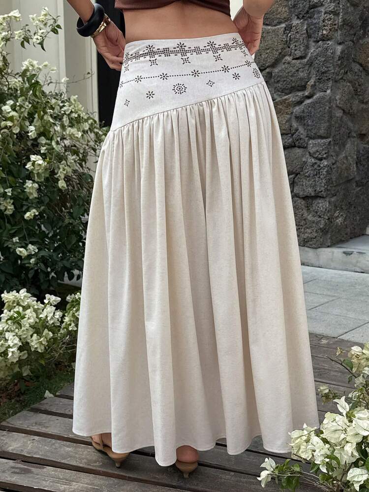 Women's Geometric Pattern Pleated Maxi Casual Skirt