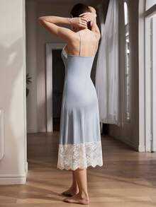 Women's Elegant Frill Trim Camisole Nightgown - Dusty Blue - View 2
