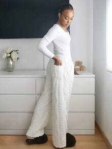 Yess Loren 女式米色仿皮草内衬抽绳保暖裤，秋冬 - 米色 - 查看 4