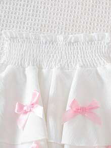 Elladie kids 小女孩休闲可爱荷叶边吊带背心搭配拼布蛋糕裙，手工3D粉色蝴蝶结装饰套装 - 粉色 - 查看 7