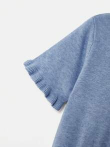 lacRébo 柔软针织天蓝色短款荷叶袖迷你连衣裙，褶裥细节，春季舒适法式巴黎风情 - 淺藍色 - 查看 8