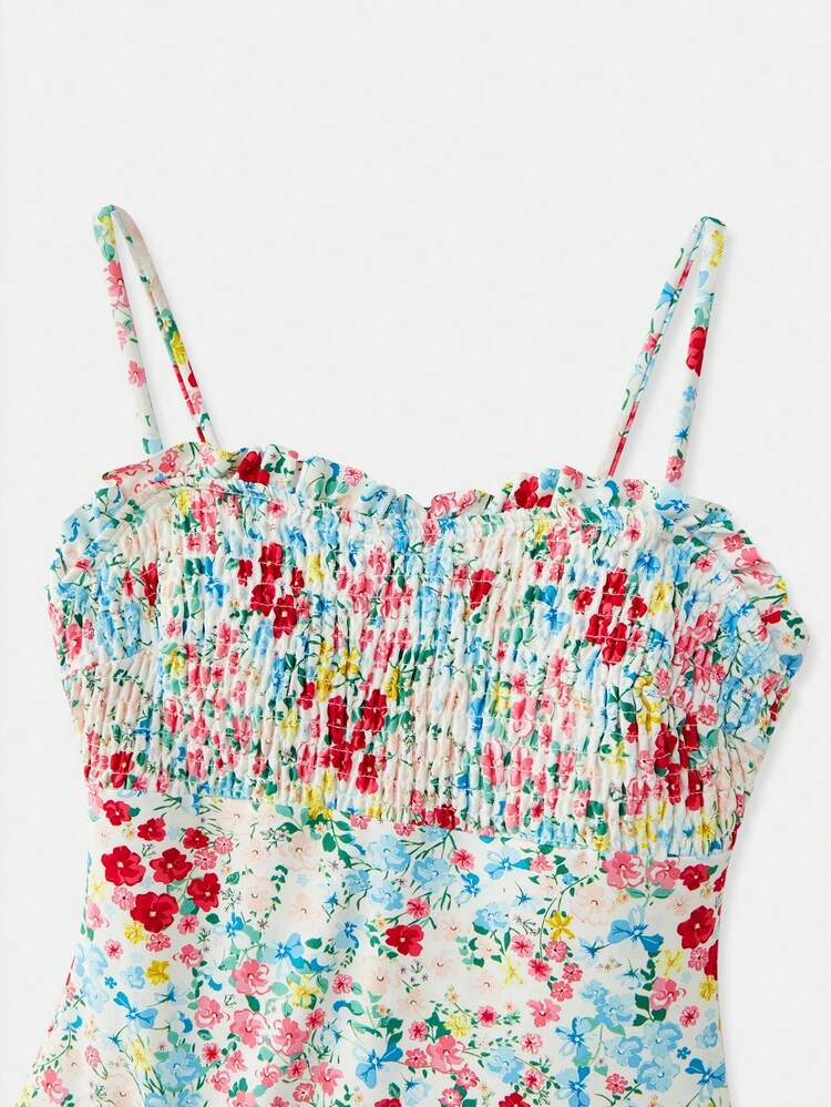 Floral Print Strapless One Piece Swimsuit With Shirred Bust Spring Summer Resort Outfits Holiday Vacation Swimwear One Piece Swimwear