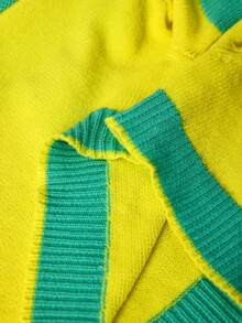 BamGleam Bộ đồ nữ mới gồm áo len tay ngắn cổ phối màu tương phản và chân váy ngắn phối màu tương phản. - Màu vàng - Xem 3