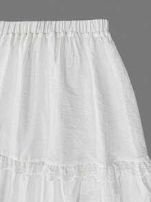 EMERY ROSE Women's Solid Color Elastic Waist Casual Lace Long Skirt, Summer - White - View 3