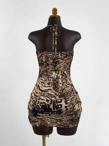 SaltGleam SaltGleam 女士性感露背斑马纹连衣裙 - 彩色 - 查看 2