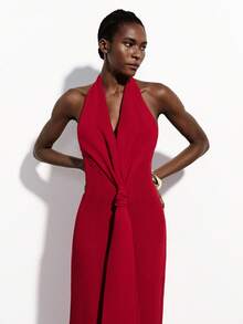 Aveloria Modichic Đầm voan đỏ buộc dây, hở lưng, dáng ôm, thích hợp cho tiệc tùng và nghỉ dưỡng. - Đỏ - Xem 5