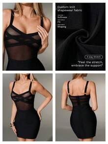 Nuvra Sexy Criss-Cross Mesh Patchwork Bodycon Mini Skirt - Black - View 3