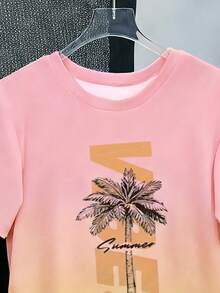 Teenage Boys' Palm Tree Print T-Shirt & Matching Shorts Set, Tropical Vibe, Casual Everyday Outdoor Sports Outfit, Spring/Summer - Multicolor - View 3