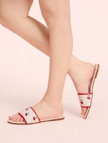 CUCCOO DOLLMOD Ladies Fresh Green Comfortable Flat Sandals, Sweet Style Embroidered Love Flat Sandals Spring Shoes - Apricot - View 5