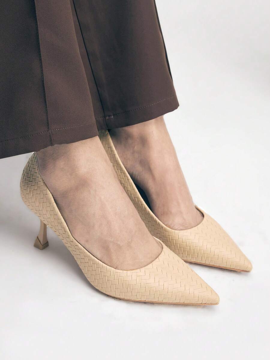 Tacones altos de punta fina y elegantes para mujer, versátiles para uso diario - Caqui - Ver 1