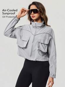 OutZeal 女士防水防紫外线反光条抽绳下摆户外防晒夹克日常休闲 - 淺灰色 - 查看 2