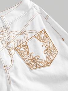 ROMWE Avant Low-Waist Embroidered Tie-Up Wide-Leg Flared Jeans - White - View 9