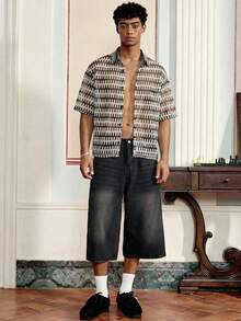 Manfinity Unisex Men's All-Over Print Button Front Casual Short Sleeve Shirt, Summer - White - View 4