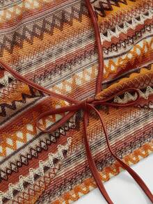 ROMWE Hippie Cárdigan a rayas de tela con estilo retro Y2K para mujeres de talla grande - Naranja - Ver 3