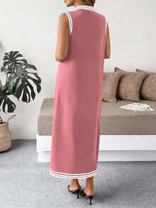 SHEIN LUNE Frauen Große Größen minimalistische geometrische ärmellose Mandarin-Kragen Schlitz Casual Urlaubs Frühlings Kleid, Frauen Sommer Kleider, Sommer Kleid für Frauen, Kleider für Frauen, Frauen Casual Kleider, Casual Kleid, Yacht Kleid, Zanzea Kleid für Frauen, Wow Kleid, Arbeitskleid für Frauen, Schnellversand Frauenkleid, Resort Tragen Frauen, Urlaubskleid, lange Casual Kleider für Frau, Casual Kleider für Frauen Sommer, Chic Kleider für Frauen Sommer, Outfit für Frauen Sommer, Strandkleid - Altrosa - Übersicht 2