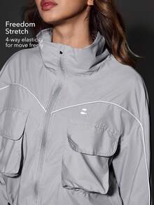 OutZeal 女士防水防紫外线反光条抽绳下摆户外防晒夹克日常休闲 - 淺灰色 - 查看 3
