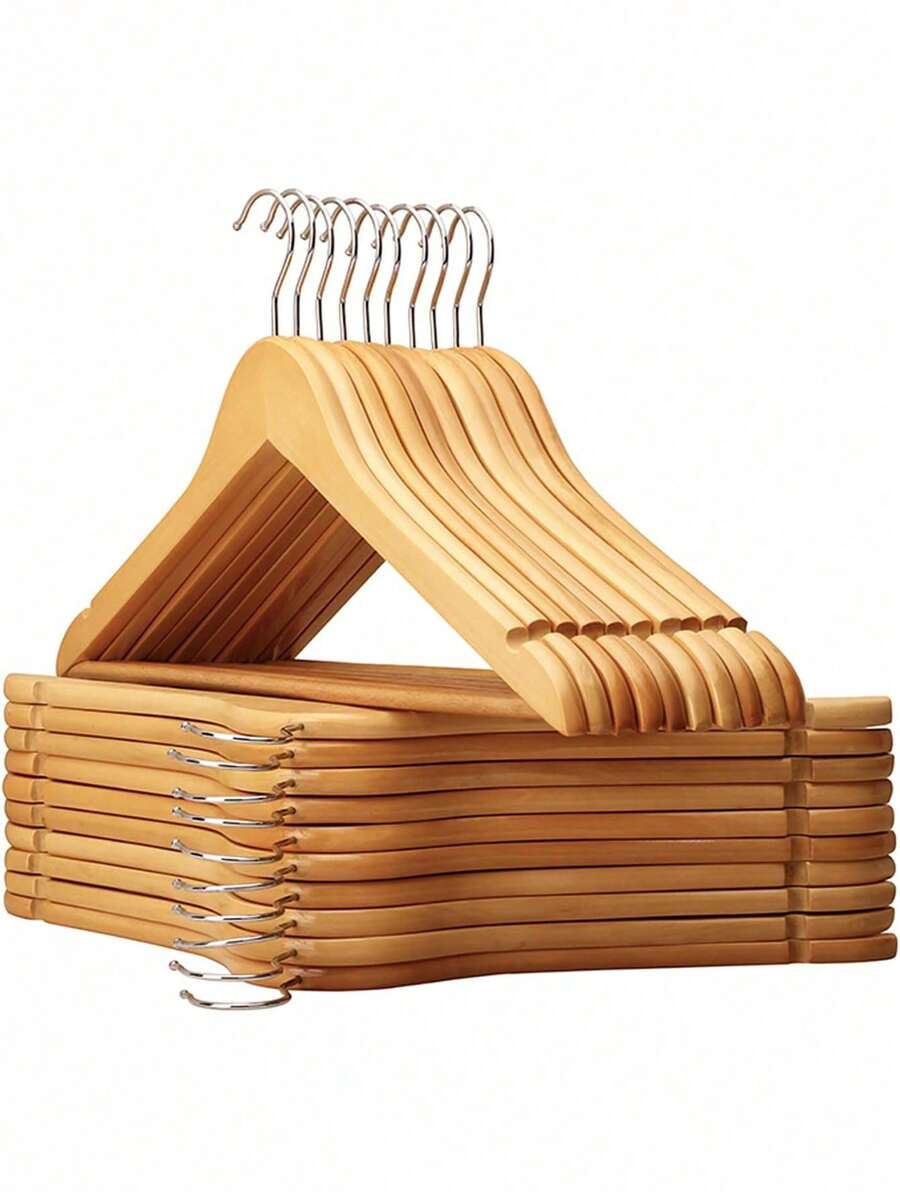 Wooden Clothes Hanger, Adult Style, With Anti Slip Grooves And 360 ° Rotating Hooks, Suitable For Shirts, Jackets, Sweaters, Pants And Other Clothing, In Natural Wood Color - Multicolor - View 1