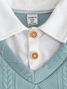 SHEIN Streecool Kids 男童休闲刺绣提花面料短袖上衣和短裤套装（2件套），舒适透气，适合日常休闲户外穿着，春夏季节适用。 - 淺藍色 - 查看 7