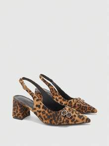 CUCCOO BIZCHIC Damen elegante Slingback-Sandalen mit Leopardenmuster und dickem Absatz - Leopardenmuster - Übersicht 2