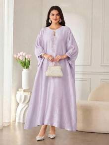 SHEIN Najma Minimalist Computer Beaded Decor Women Loose Fashion Dress - Mauve Purple - View 3