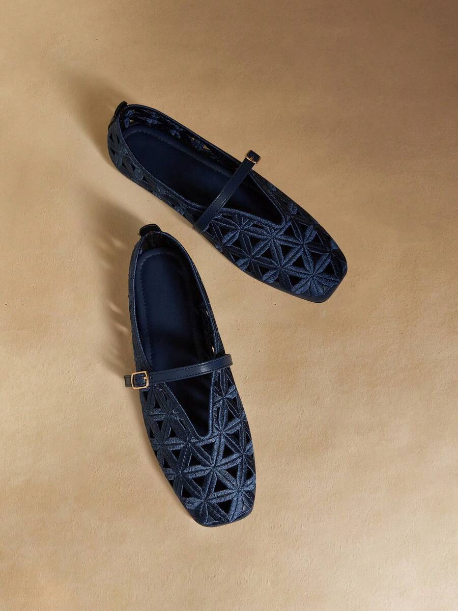 Rosivie Mocasines casuales de mujer con diseño de hebilla y calados - Azul zafiro 1 - Ver 1