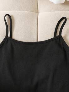 SHEIN Tween Girl Casual Ribbed Camisole & Plaid Shorts 2 Pieces Pajama Set, Comfortable Loungewear - Black - View 7