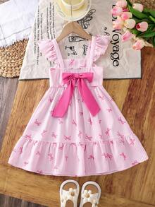 Emery Rose Kids 女童方领短袖荷叶边条纹蝴蝶结装饰夏季连衣裙 - 彩色 - 查看 5