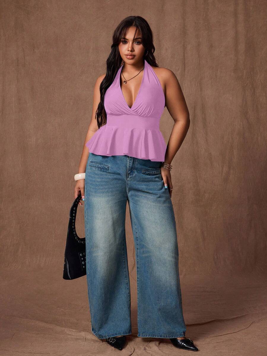 Rustia 大码女式黑色吊带休闲背心 - 紫丁香色 - 查看 1